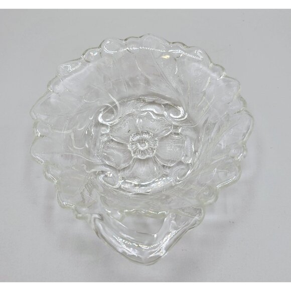 Indiana Glass Wild Rose Pattern Nappy Nut Candy Dish Handle Clear Pressed Glass - Picture 6 of 7